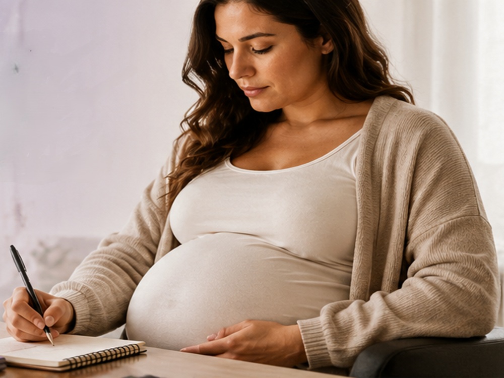 Woman Writing Pregnancy Journal for ADHD